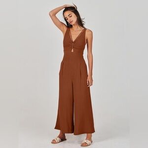 Chic Brown Sleeveless Wide Leg Jumpsuit Romper